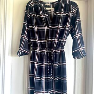 Fall / Winter plaid dress with adjustable tie at waist. 3/4 sleeves